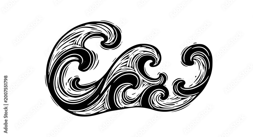 Fototapeta premium Vector Pinocut Abstract black and white waves in a stylized illustration.