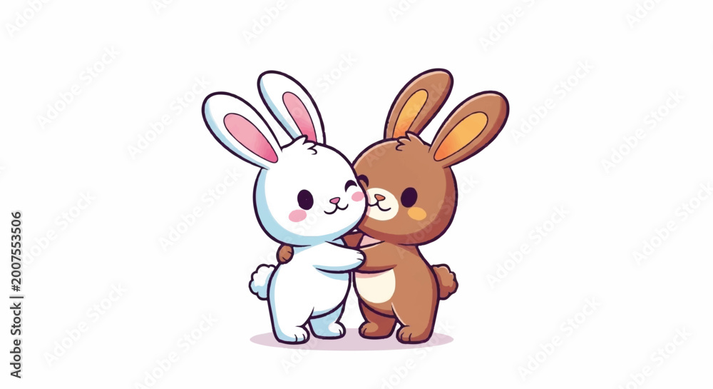 Obraz premium Cute Cartoon Bunnies Hugging Affectionately.