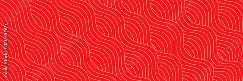 Chinese Wave Seamless Pattern. Vector Red and Gold Japanese Texture. Oriental Circle Geometric Bg Design