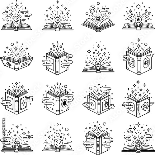 Φωτογραφία Magical enchanted book icons with stars and sparkles with fairy tale