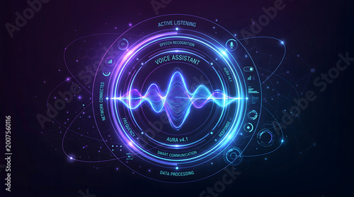 AI Voice Assistant Listening Interface with Sound Waves