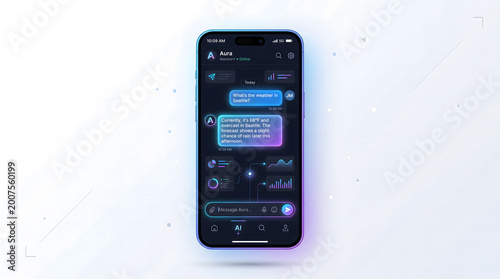 Smartphone with AI Chatbot Interface Displaying Weather Information