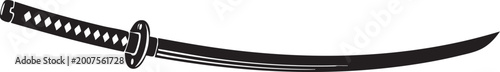 Black traditional japanese katana sword with black handle