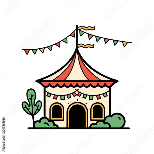 Colorful circus tent vector illustration with festive flags