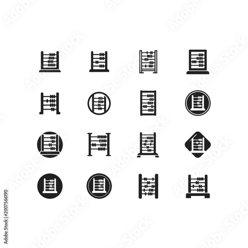 Abacus icon collection for calculation math and accounting education