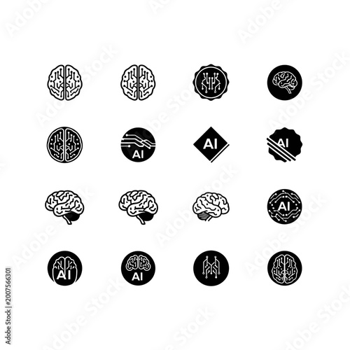 Artificial Intelligence Brain Icon Set Vector Illustration