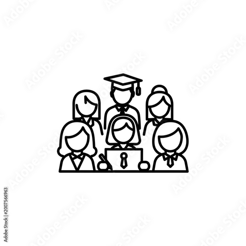 Graduation students group education line art icon vector