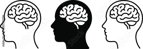 Φωτογραφία Human head brain icon vector illustration showing outline and solid silhouette s