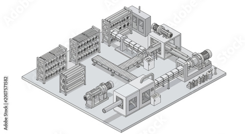 Obraz na płótnie Isometric view of an industrial plastic extrusion production line