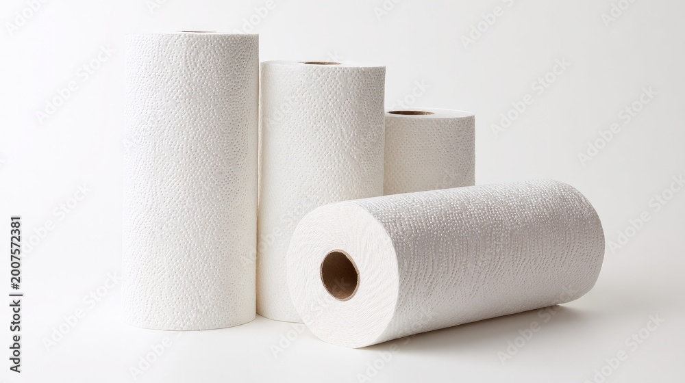 Fototapeta premium Paper towels sit alone on a white background.