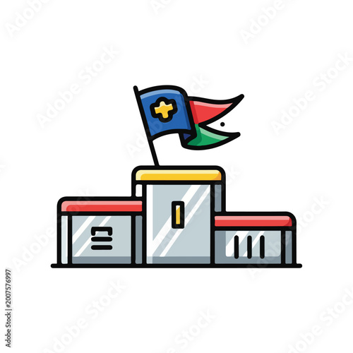 Building with Flag on Top Illustration.