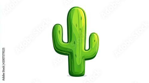 Stylized saguaro form displays vibrant green coloration against a stark white background