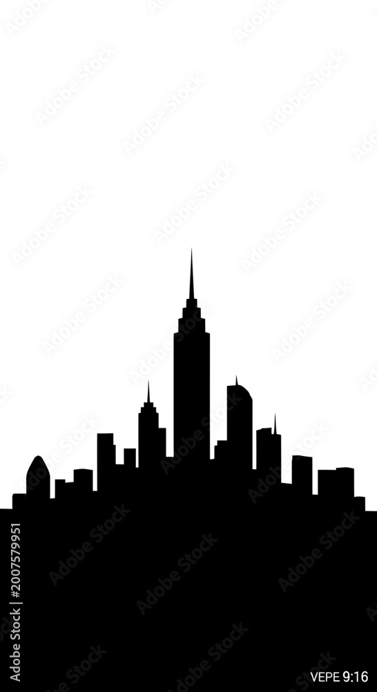 Fototapeta premium Minimalist City Skyline Silhouette Vector Illustration