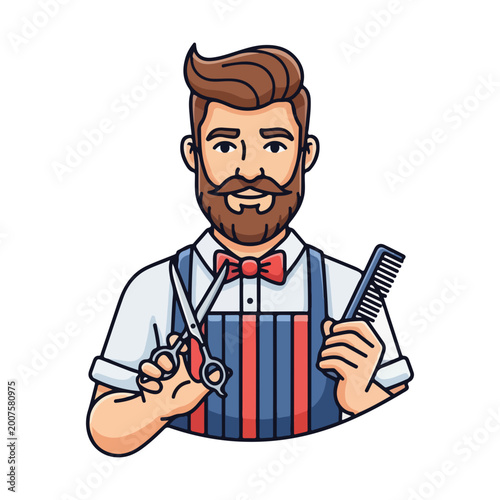 Professional male barber with scissors and comb vector illustration