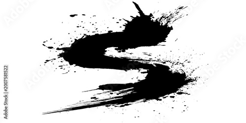 Εκτύπωση καμβά A minimalist black ink brush stroke sweeping in a smooth arc, with textured edges and fading bristle marks on a clean white texture background vector
