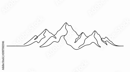 Continuous single line drawing of mountain range landscape.