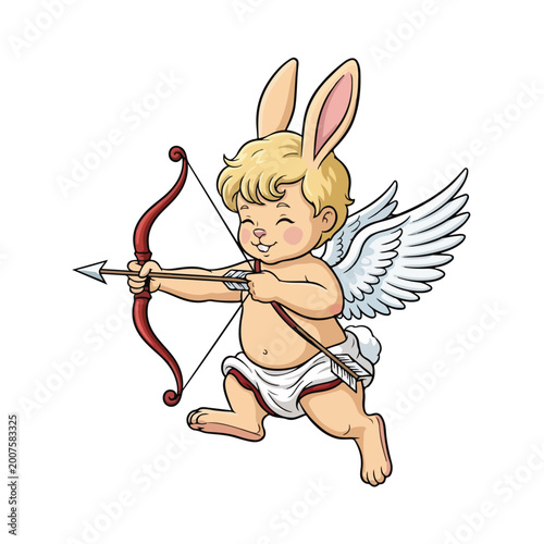Cartoon Cupid Bunny with Bow and Arrow.