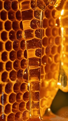 Extreme Macro Honeycomb with Dripping Golden Honey 4K