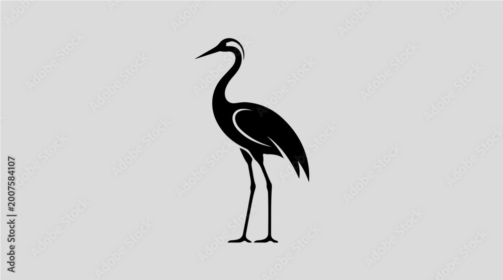 Fototapeta premium Minimalist black silhouette of a graceful heron bird icon.