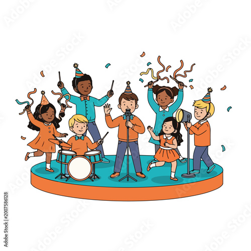 Children Celebrating Party with Music and Joy.