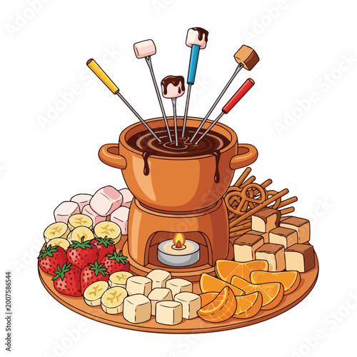 Chocolate Fondue Pot with Various Dipping Items.