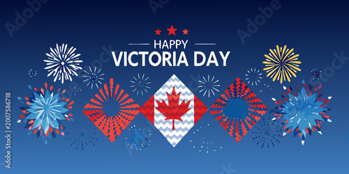 Bild auf Leinwand Victoria day celebration with fireworks and canadian maple leaf illustration