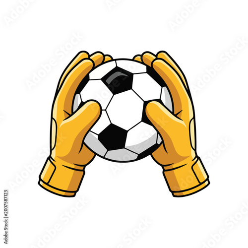 Soccer Goalkeeper Hands in Yellow Gloves Holding a Football Ball
