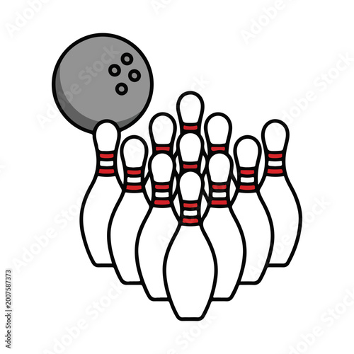 Bowling Ball and Ten Pins Vector Illustration