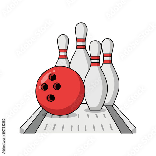 Bowling Ball and Pins on Lane Vector Illustration