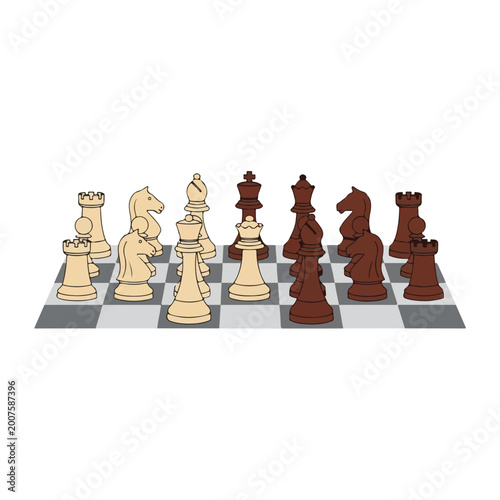 Strategy Chess Game with Wooden Pieces on Checkered Board