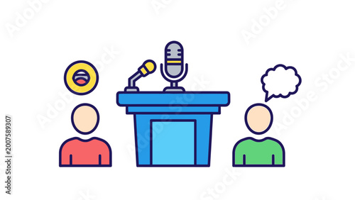 Quadro su tela Podium with Microphone and Speakers.