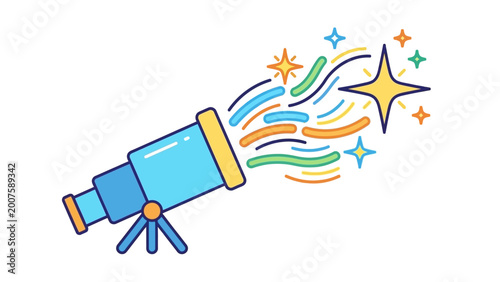 Foto Colorful Cartoon Telescope with Stars and Magic.