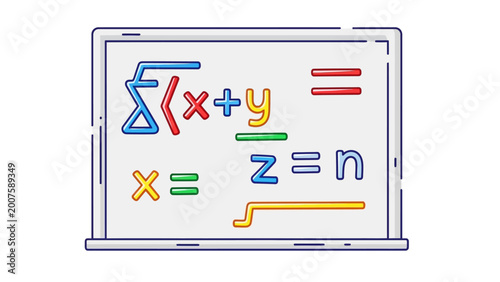 Bild auf Leinwand Mathematical Equations on Laptop Screen Display.