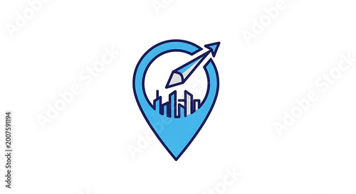 Free Download Abstract city map marker icon symbolizing urban development, future growth, and strategic progress with a dynamic upward-launching arrow from the metropolitan skyline - GFXLoad