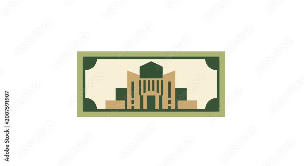 Naklejka premium Stylized government structure on banknote, representing financial policy