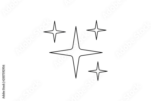 Konstfotografi Four pointed star shapes, black outline on white background