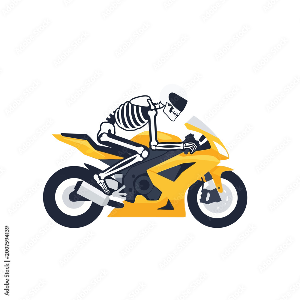 Obraz premium Dynamic skeleton biker on a speedy yellow motorcycle, embodying the thrilling journey of speed