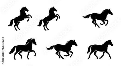 Foto a set of six horse silhouettes all black on white background