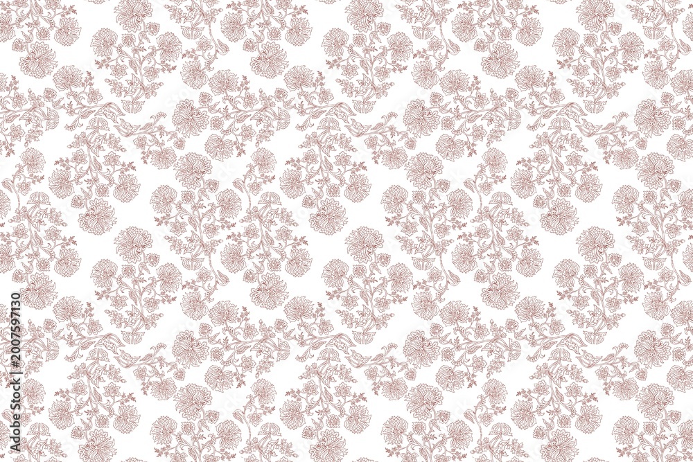 Fototapeta premium Pink floral pattern on white background, delicate damask texture
