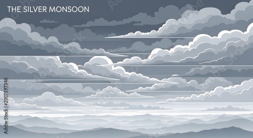 The silver monsoon stylized vector illustration of stormy clouds