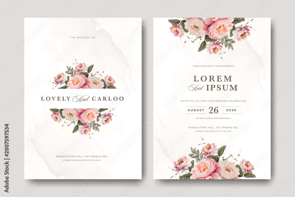 Obraz premium wedding invitation card with beautiful flowers garden