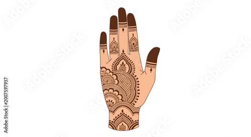 Beautifully decorated hand with intricate henna mehndi design, cultural art and tradition for celebrations
