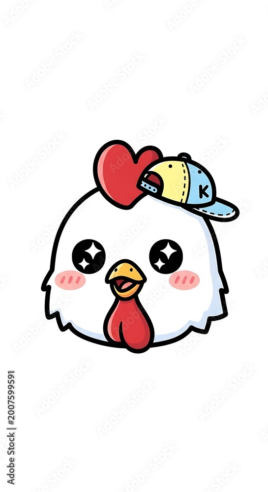 Naklejka premium Cute cartoon chicken with bird on head.