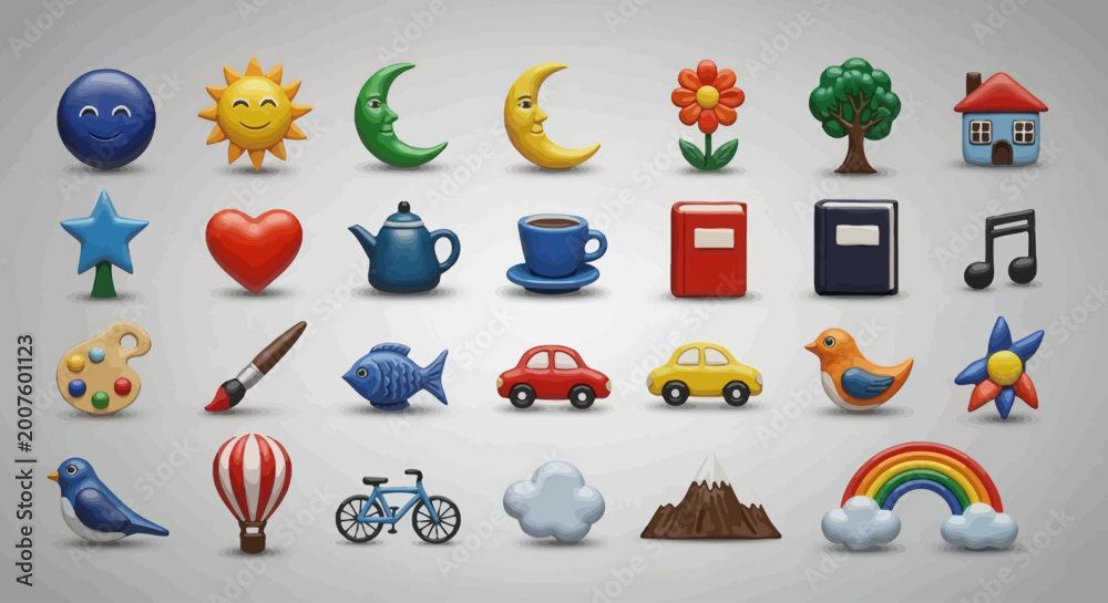 Naklejka premium Collection of Various Cartoon Style Emoticons and Icons.
