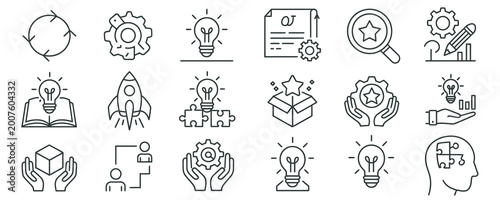 Business strategy and innovation icons: idea, startup, teamwork, and growth