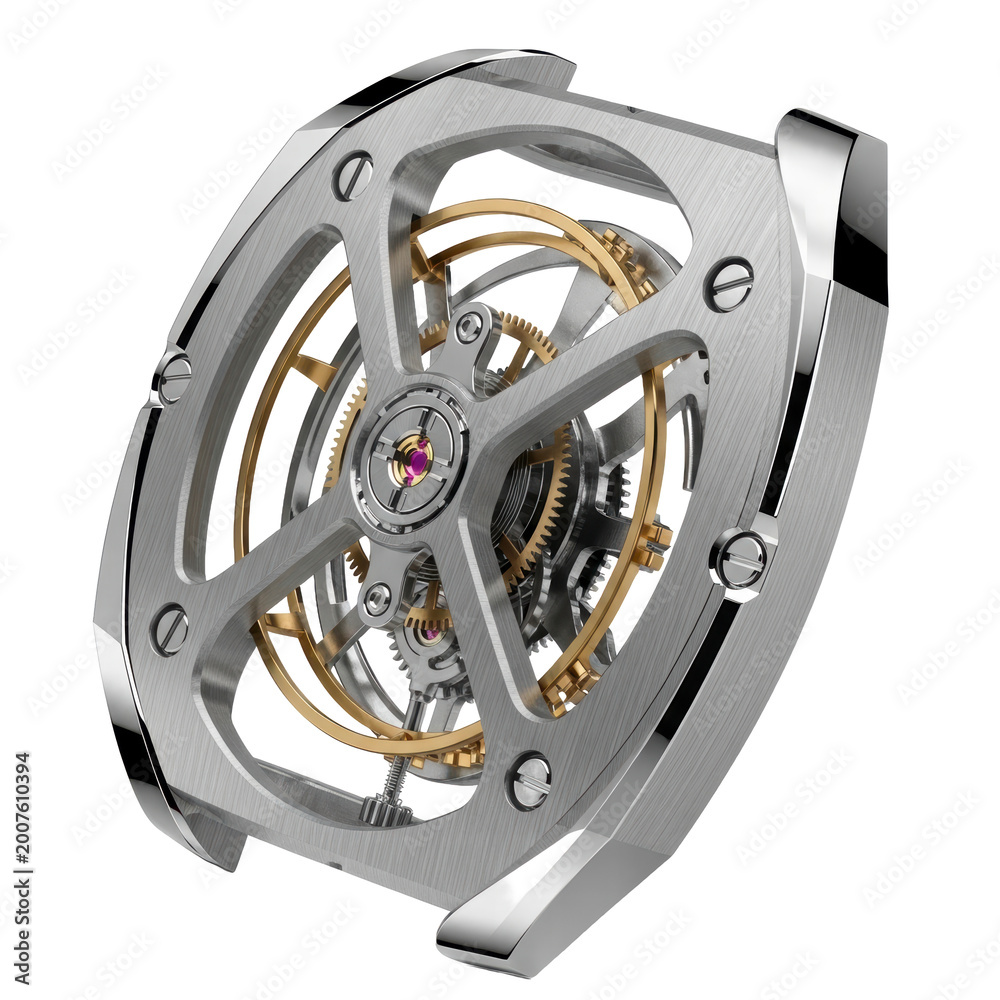 Obraz premium Luxury watch movement mechanism tourbillon close up