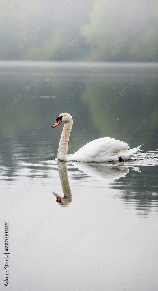 Fototapeta premium Graceful White Swan Gliding on Calm Water