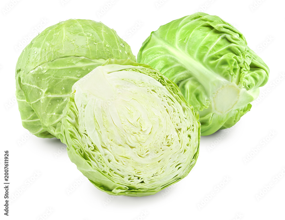 Fototapeta premium green cabbage with pieces isolated on white background. clipping path