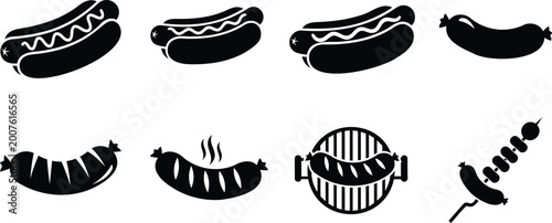 Sausage and hot dog silhouette vector illustration grilled meat products for BBQ design.