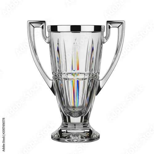 Crystal trophy with handles and rainbow reflections